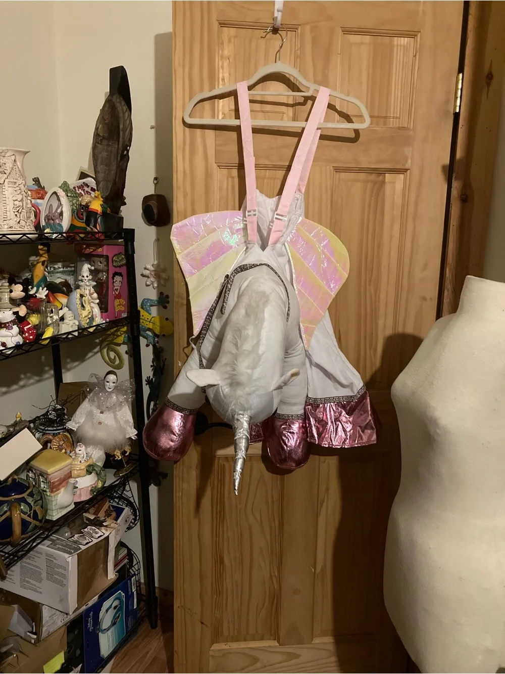 Child's ride on plush unicorn Halloween costume